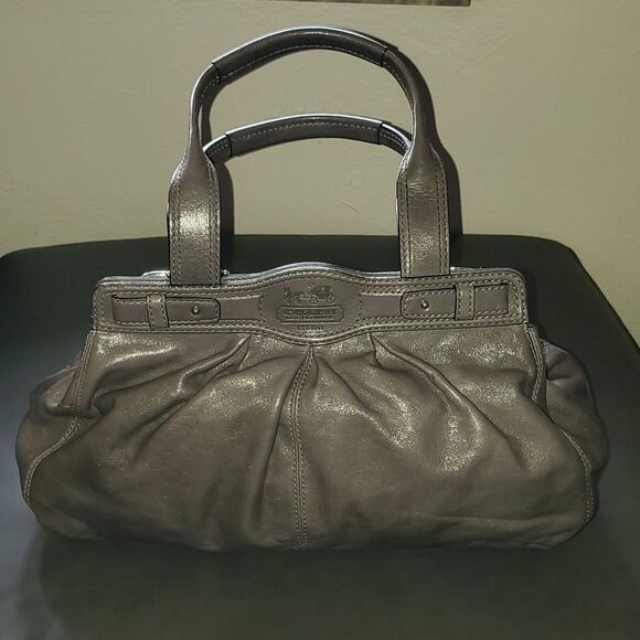COACH Garnet Turn Lock Purse Satchel in Gray Leather Lavender Purple lining NWOT - Picture 5 of 16